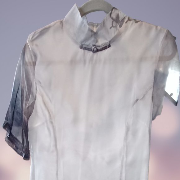 Sheer Mandarin collar A-line dress with Butterfly print, size 8 - Picture 3 of 4